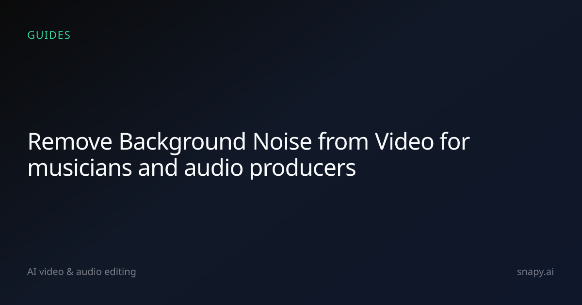 Remove Background Noise from Video for musicians and audio producers ...